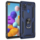 Armor Rugged Protective Case with Metal Ring/Stand for Samsung Galaxy A21S - Dark Blue - acc Noco