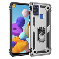 Armor Rugged Protective Case with Metal Ring/Stand for Samsung Galaxy A21S - Silver - acc Noco