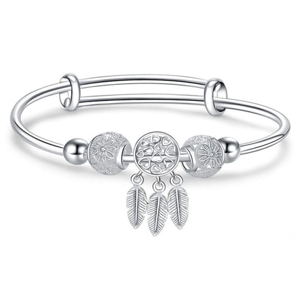 V Jewellery - Heart Flower and Feather Bracelet Adjustable Size Silver Colour - Jewelry Noco