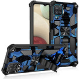 Shockproof Camo Folding Stand Rugged Cover Fold Away Stand - For Samsung Galaxy A12 - Camo Blue - acc Noco