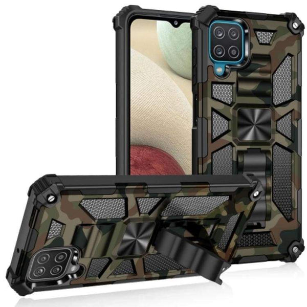 Shockproof Camo Folding Stand Rugged Cover Fold Away Stand - For Samsung Galaxy A22 4G - Camo Khaki - acc Noco