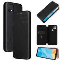 Carbon Shell Flip Phone Cover/Wallet - For Oppo A15 - Black - acc Noco