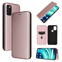 Deluxe Carbon Shell Flip Phone Cover/Wallet - For Umidigi A9 Pro Phone - Rose Pink - acc Noco