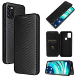 Deluxe Carbon Shell Flip Phone Cover/Wallet - For Umidigi A9 Pro Phone - Black - acc Noco