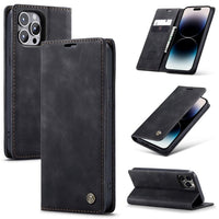 Apple iPhone 14 PRO - CaseMe Wallet Flip Cover with Magnetic Closing Front Cover Card Slots Wallet - Black - Cover CaseMe