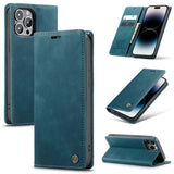 Apple iPhone 14 PRO - CaseMe Wallet Flip Cover with Magnetic Closing Front Cover Card Slots Wallet - Blue - Cover CaseMe