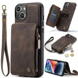 Apple iPhone 14 CaseMe C20 Rear Wallet Cover Card Slots RFID Blocking - Brown - Cover CaseMe