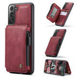 Samsung Galaxy S22+ - CaseMe C20 Rear Zip Wallet Cover 2 Card Slots plus Photo ID Slot - Red - Cover CaseMe
