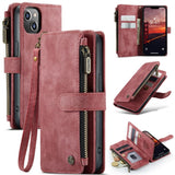 Apple iPhone 14 - CaseMe C30 Multifunction Wallet Zip Pocket 7 Card Slots - Red - Cover Noco
