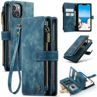 Apple iPhone 14 - CaseMe C30 Multifunction Wallet Zip Pocket 7 Card Slots - Blue - Cover Noco