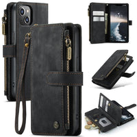 Apple iPhone 14 - CaseMe C30 Multifunction Wallet Zip Pocket 7 Card Slots - Black - Cover Noco