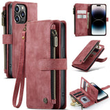 Apple iPhone 14 PRO - CaseMe C30 Multifunction Wallet Zip Pocket 7 Card Slots - Red - Cover Noco