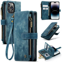 Apple iPhone 14 PRO - CaseMe C30 Multifunction Wallet Zip Pocket 7 Card Slots - Blue - Cover Noco