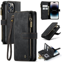 Apple iPhone 14 PRO - CaseMe C30 Multifunction Wallet Zip Pocket 7 Card Slots - Black - Cover Noco