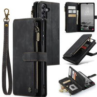 Samsung Galaxy A14 CaseMe C30 Multifunction Wallet Zip Pocket 7 Card Slots - Black - Cover CaseMe