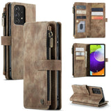 CaseMe C30 Multifunction Wallet Zip Pocket 7 Card Slots for Samsung Galaxy A52 5G / A52S 5G / A52 4G - Brown - Cover CaseMe