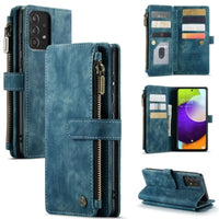 CaseMe C30 Multifunction Wallet Zip Pocket 7 Card Slots for Samsung Galaxy A52 5G / A52S 5G / A52 4G - Blue - Cover CaseMe