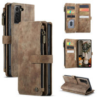 Samsung Galaxy S22 5G - CaseMe C30 Multifunction Wallet Zip Pocket 7 Card Slots - Brown - Cover CaseMe