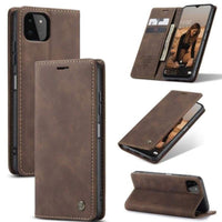 CaseMe Wallet Flip Cover with Magnetic Closing Front Cover Card Slots Wallet - For Samsung Galaxy A22 5G - Coffee - acc Noco