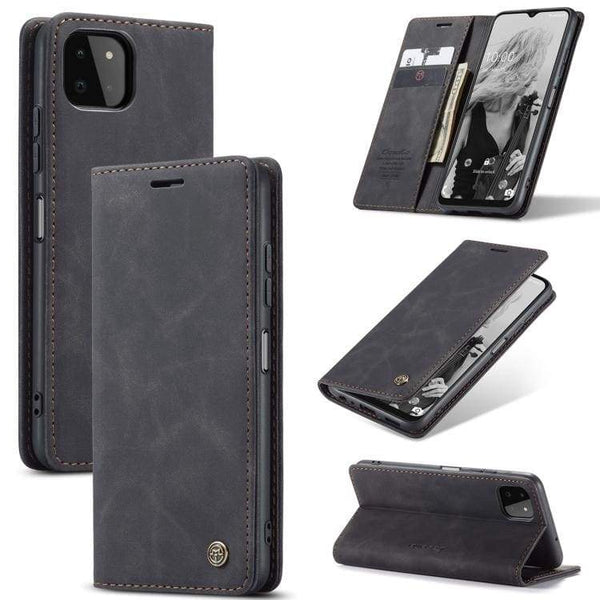 CaseMe Wallet Flip Cover with Magnetic Closing Front Cover Card Slots Wallet - For Samsung Galaxy A22 5G - Black - acc Noco