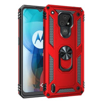 Armor Rugged Protective Case with Metal Ring/Stand for Motorola Moto E7 - Red - acc Noco