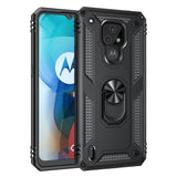 Armor Rugged Protective Case with Metal Ring/Stand for Motorola Moto E7 - Black - acc Noco
