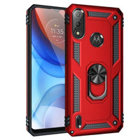 Armor Rugged Protective Case with Metal Ring/Stand for Motorola Moto E7 POWER (2021) - Red - acc Noco