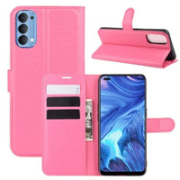 Phone Wallet with Flip Front Card Slots Leather Texture - For OPPO RENO 4 Phone - Pink - acc Noco