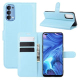 Phone Wallet with Flip Front Card Slots Leather Texture - For OPPO RENO 4 Phone - Aqua Blue - acc Noco