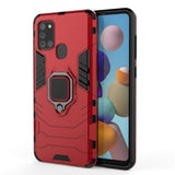 Shockproof Rugged Protective Case with Rotating Metal Ring/Stand for Samsung Galaxy A21S - Red - acc Noco