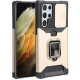 Samsung Galaxy S22 Ultra Protective Sliding Camera Cover Metal Ring/Stand with Card Slot - Gold - Cover Noco
