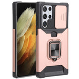 Samsung Galaxy S22 Ultra Protective Sliding Camera Cover Metal Ring/Stand with Card Slot - Pink - Cover Noco