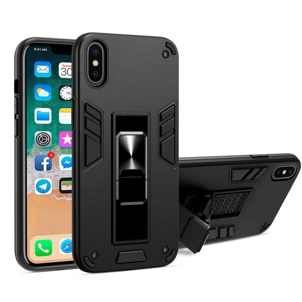 Shockproof Rugged Protective Cover with Metal Patch / Fold Out Stand for Apple iPhone XS Max - Black - acc Noco