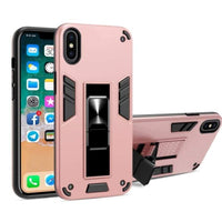 Shockproof Rugged Protective Cover with Metal Patch / Fold Out Stand for Apple iPhone X / iPhone XS - Metallic Rose - acc Noco