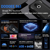 Doogee S61 PRO Rugged Phone 6GB RAM +128GB 6.0in HD+ Screen 48MP + 20MP Night Vision Cameras NFC Helio G35 - rugged Doogee