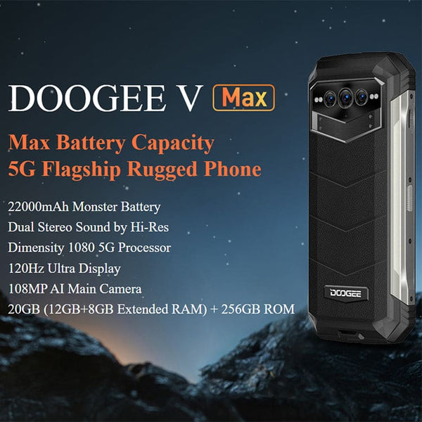 22000mAh DOOGEE V Max 5G IP68 Smartphone 6.58 120Hz Dimensity 1080 Hi-Res  108MP