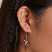 V Jewellery - S925 Sterling Silver Snowflake Chain Hook Earrings E1305 - Jewelry Noco