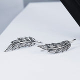 V Jewellery - S925 Sterling Silver Diamond Leaf Earrings E215 - Jewelry Noco