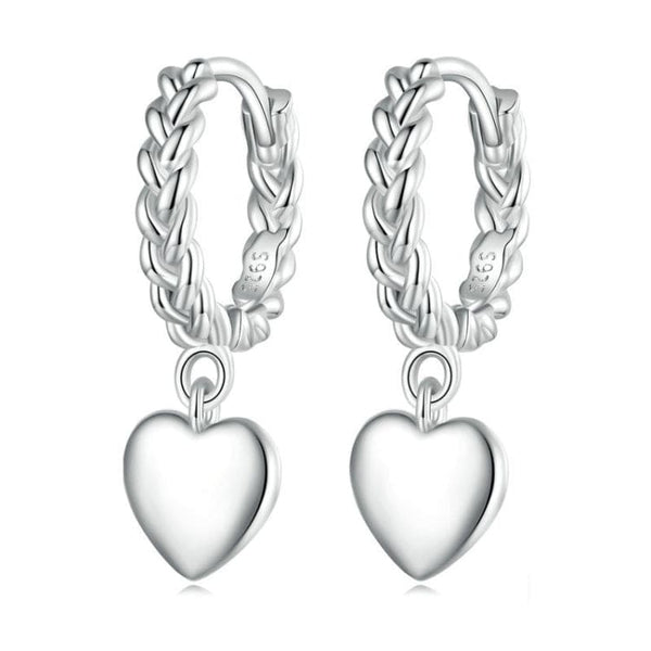 V Jewellery - S925 Sterling Silver Heart Twist White Gold Plated E715 - Jewelry Noco