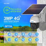 ESCAM QF724 4G MOBILE 3MP SOLAR POWERED 24/7 Pan/Tilt Outdoor Security Camera App Control, - security ESCam