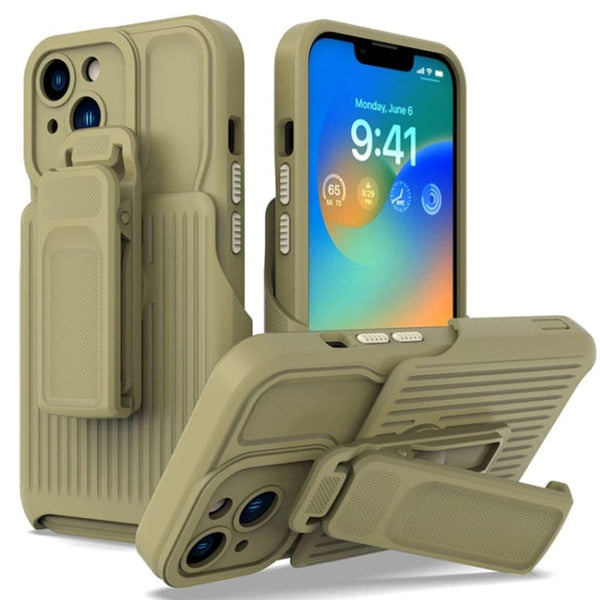 Apple iPhone 13 - Explorer Thick Rugged Cover with Removable Rotating Strap/Belt Clip - Khaki - Cover Noco