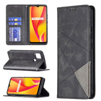 Realme C15/C12/C25 - Rhombus Phone Wallet with Flip Front Card Slots - Black - Cover Noco