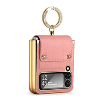 Samsung Galaxy Z Flip 4 - GKK Rigid Protective Cover Leather Texture Ring/Clip Electroplated Gold - Pink - Cover Noco