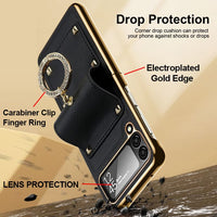 Samsung Galaxy Z Flip 4 - GKK Rigid Protective Cover Leather Texture Ring/Clip Electroplated Gold - Cover Noco