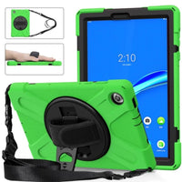 Heavy Duty Shockproof Protective Tablet Cover with Rotating Stand/Hand Grip for Lenovo M10 Plus TB-X606F / TB-X606X - Black and Green - acc 