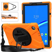 Heavy Duty Shockproof Protective Tablet Cover with Rotating Stand/Hand Grip for Lenovo M10 Plus TB-X606F / TB-X606X - Black and Orange - acc