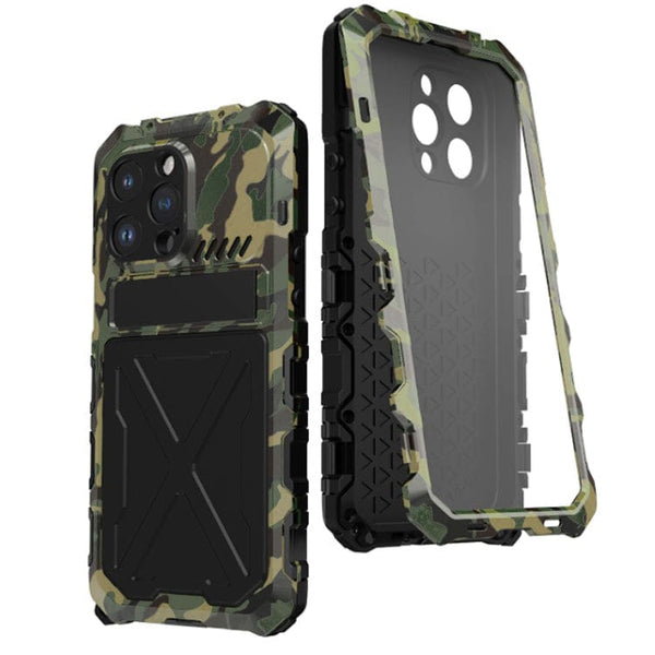 Apple iPhone 14 - R-Just Camo Armor Shockproof Dust Resistant Rugged Metal Protection with Screen Protector Built-In - Cover Noco