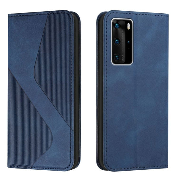 Huawei P40 PRO - Flip Front Phone Cover/Wallet with Card Slots Leather Line Texture - Blue - Cover Noco