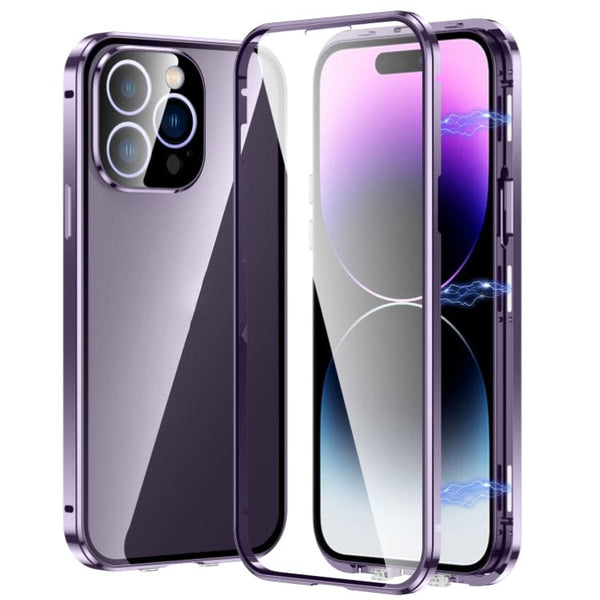 Apple iPhone 14 PRO MAX 2 Piece Magnetic Rigid Cover with Transparent Glass Back and Glass Screen Protector - Purple - Cover Noco