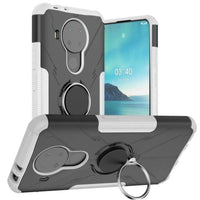 Shockproof Armor Ring Phone Cover with Metal Ring / Stand - For Nokia 3.4 / 5.4 - Black and White - acc Noco